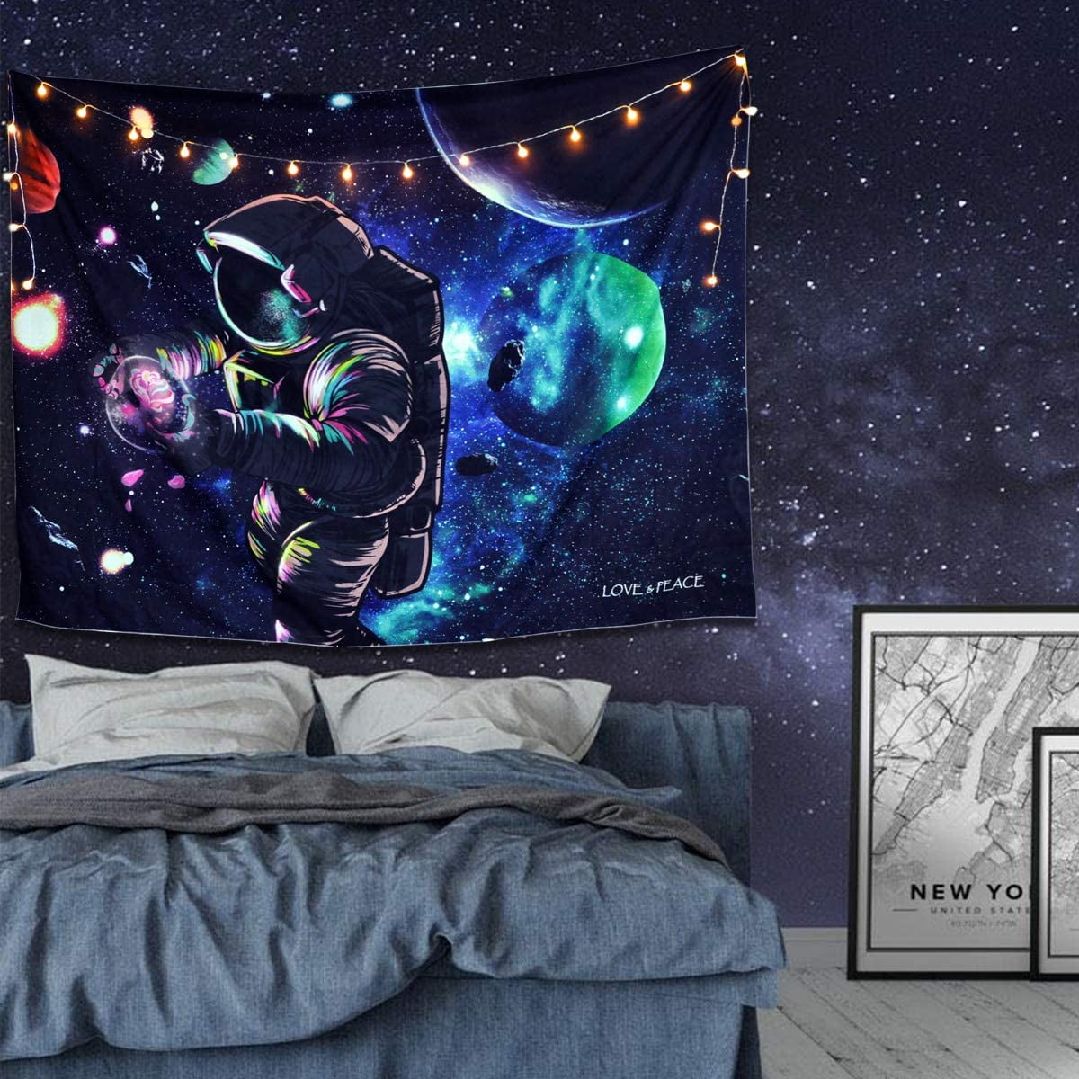 Leowefowas Outer Space Tapestry Spaceman Traveling In Universe With Skateboard Wall Hanging Kids Boy Room Decor Astronaut Wall Blanket Living Room Bedroom Home Decoration Wall Art 33.9x27.6 